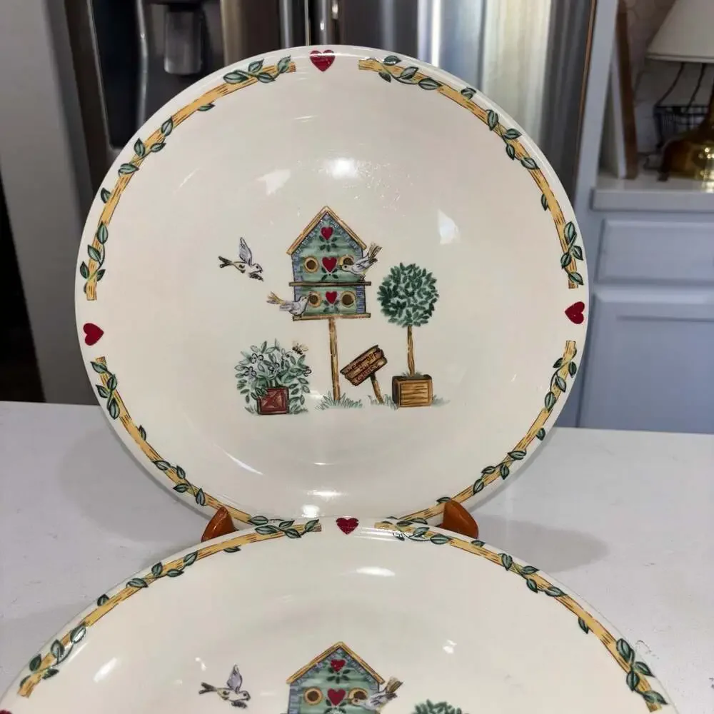 Thomson Pottery Birdhouse Pattern Dinner Plates 10.25” (6)